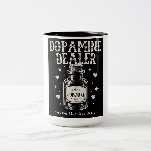 Dopamine Dealer — Oddly Wired ADHD Funny Black  Two-Tone Coffee Mug — product photo