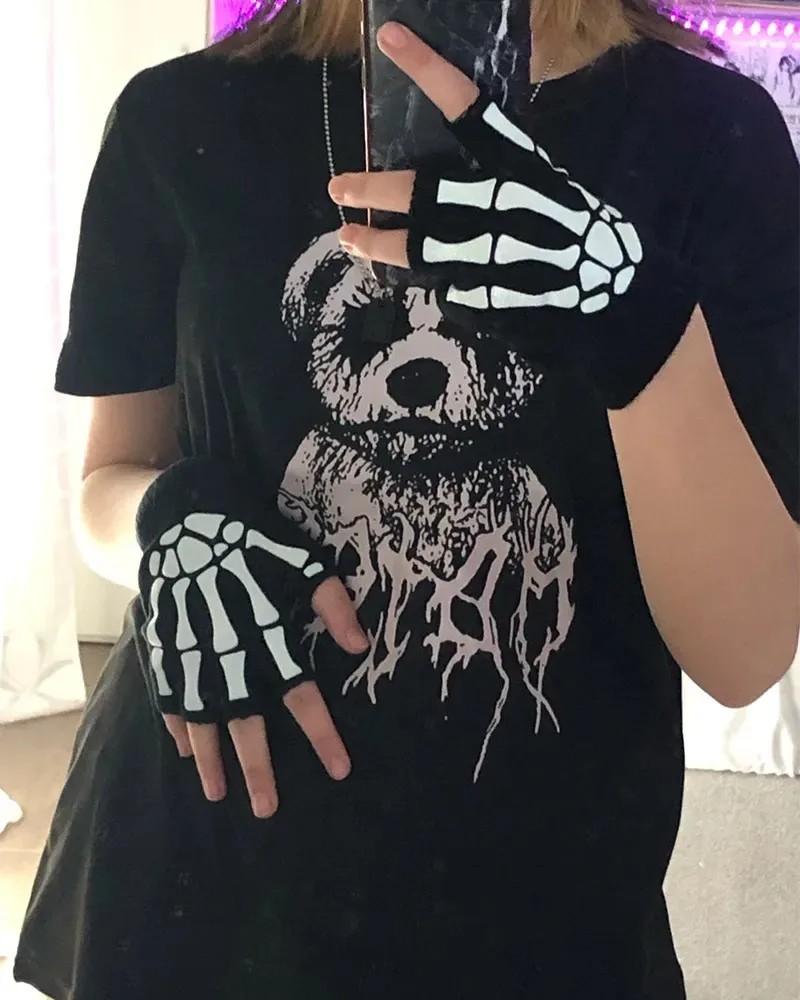 Skeleton Glow-in-the-Dark Fingerless Gloves