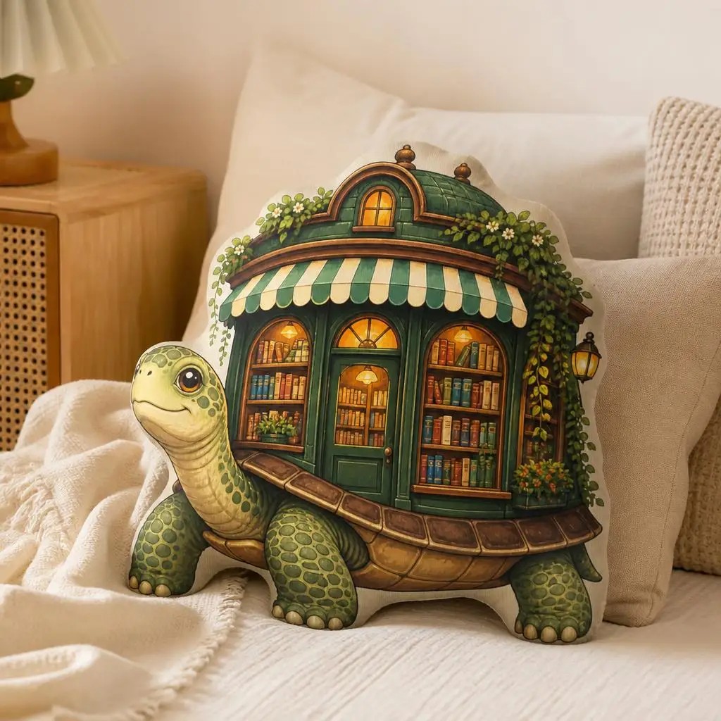 Bookstore Turtle Throw Pillow